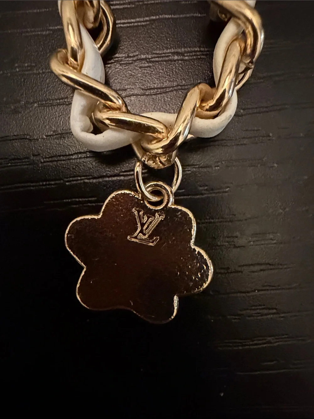 Inspired Gold Chain Phone Charm with White Weave and Paw Charm